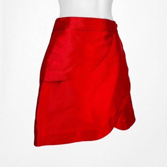 Red Satin Look High Waisted A-Line Mini Skirt Size 0/XS - Picture 6 of 7